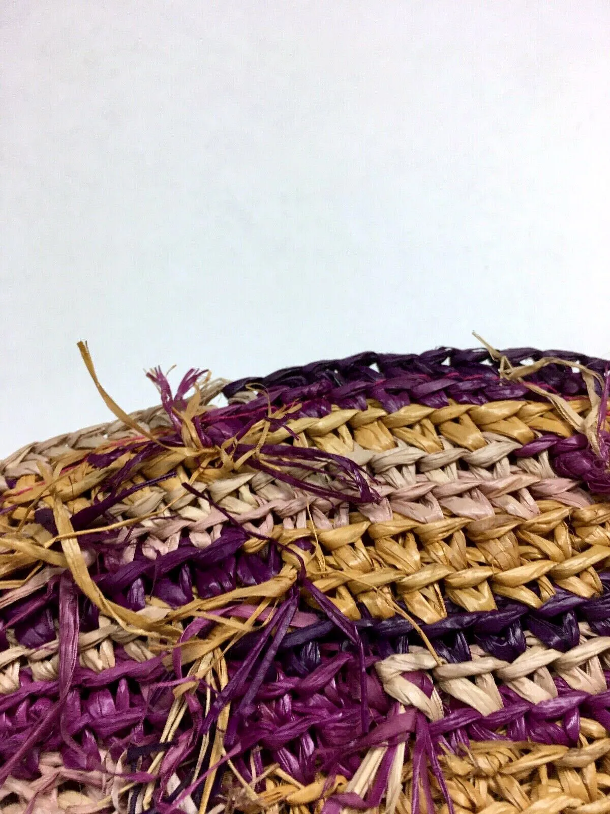 Anthropologie Purple & Cream Raffia & Pearls Clutch NWT