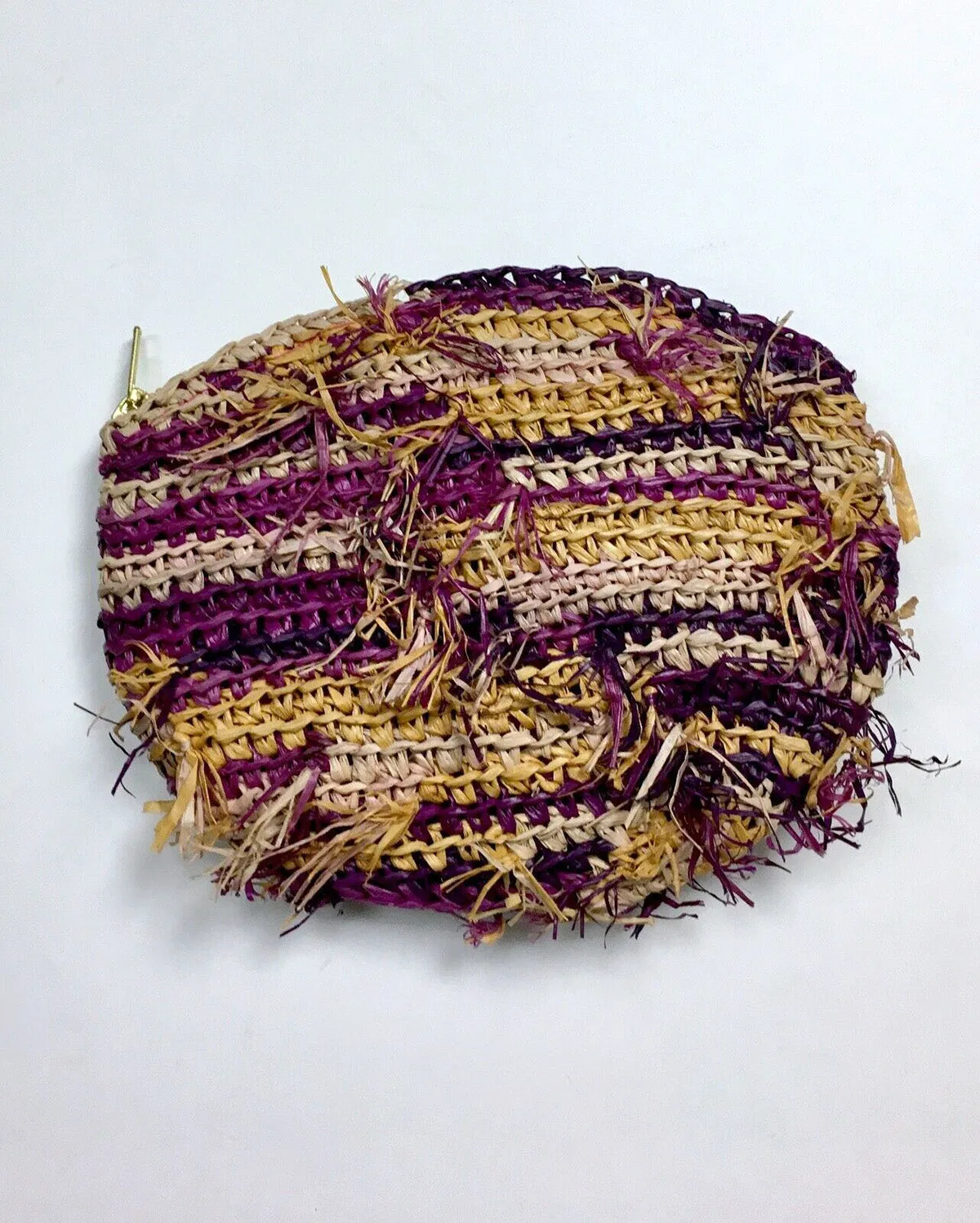 Anthropologie Purple & Cream Raffia & Pearls Clutch NWT