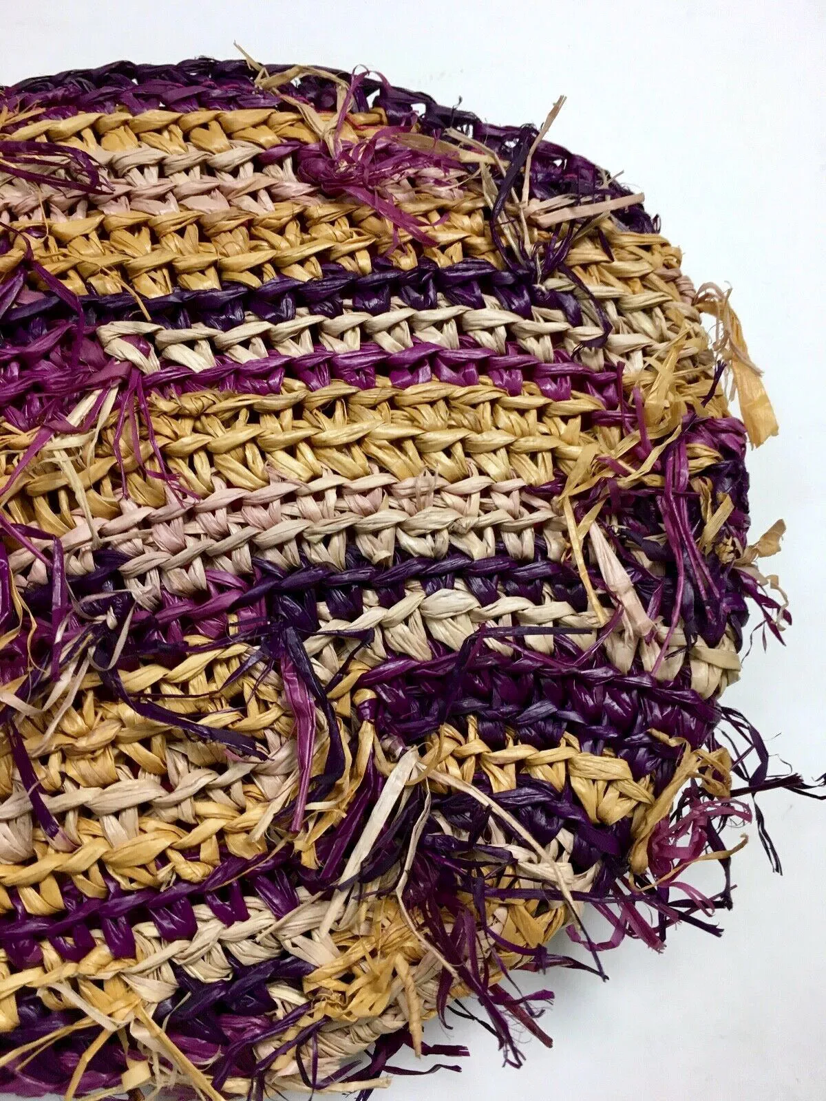 Anthropologie Purple & Cream Raffia & Pearls Clutch NWT