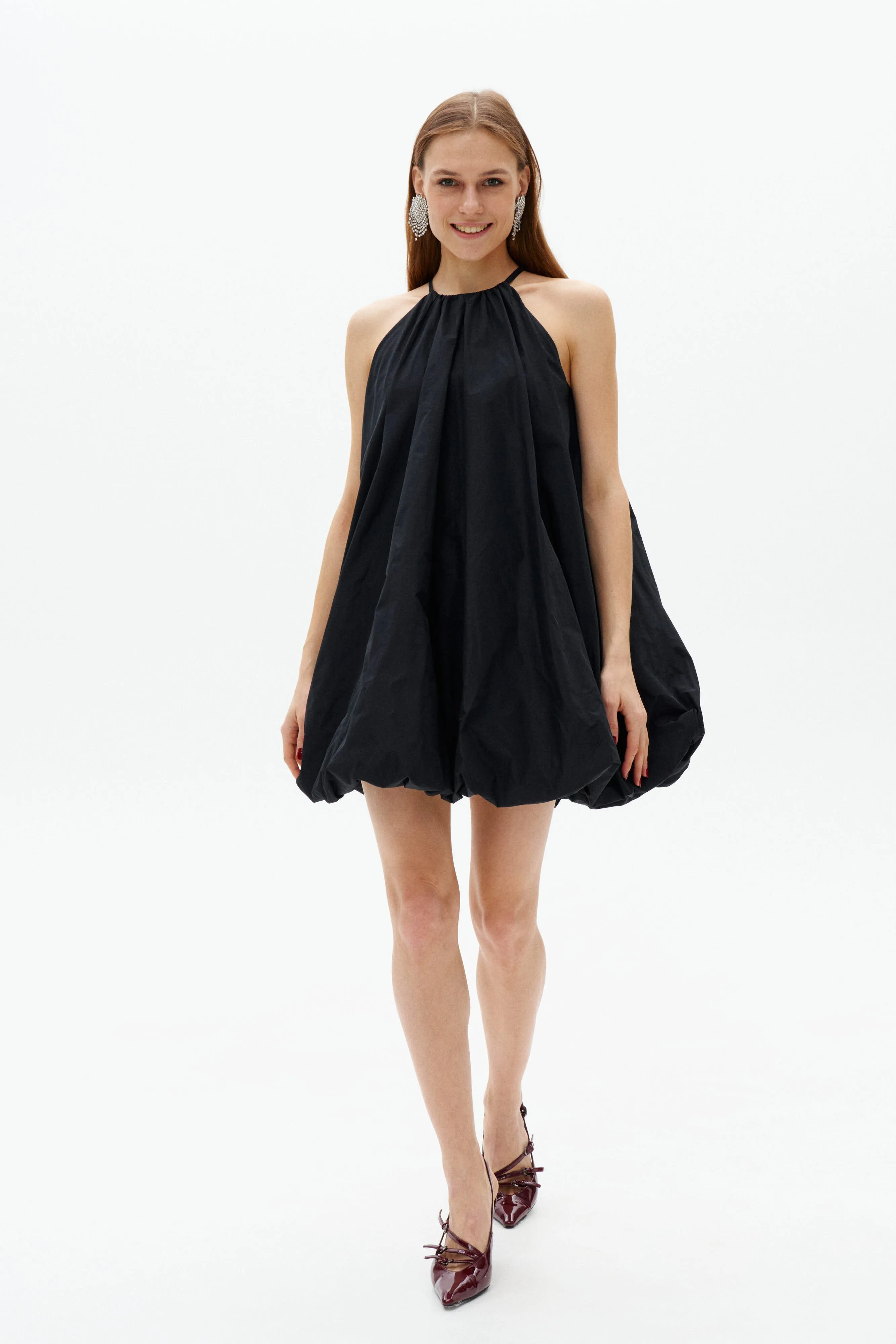 Black Taffeta Balloon Mini Dress