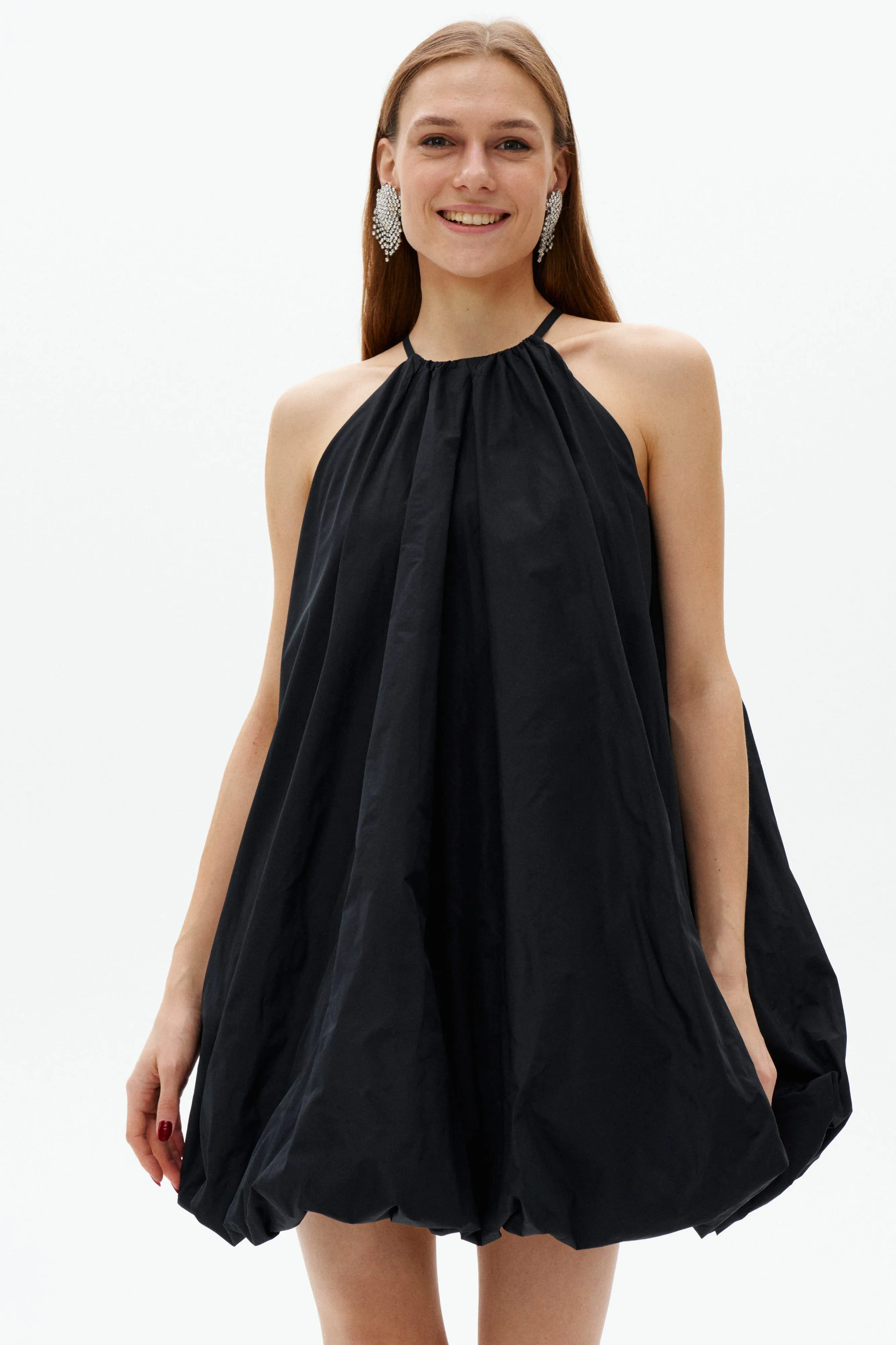 Black Taffeta Balloon Mini Dress