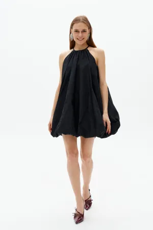 Black Taffeta Balloon Mini Dress