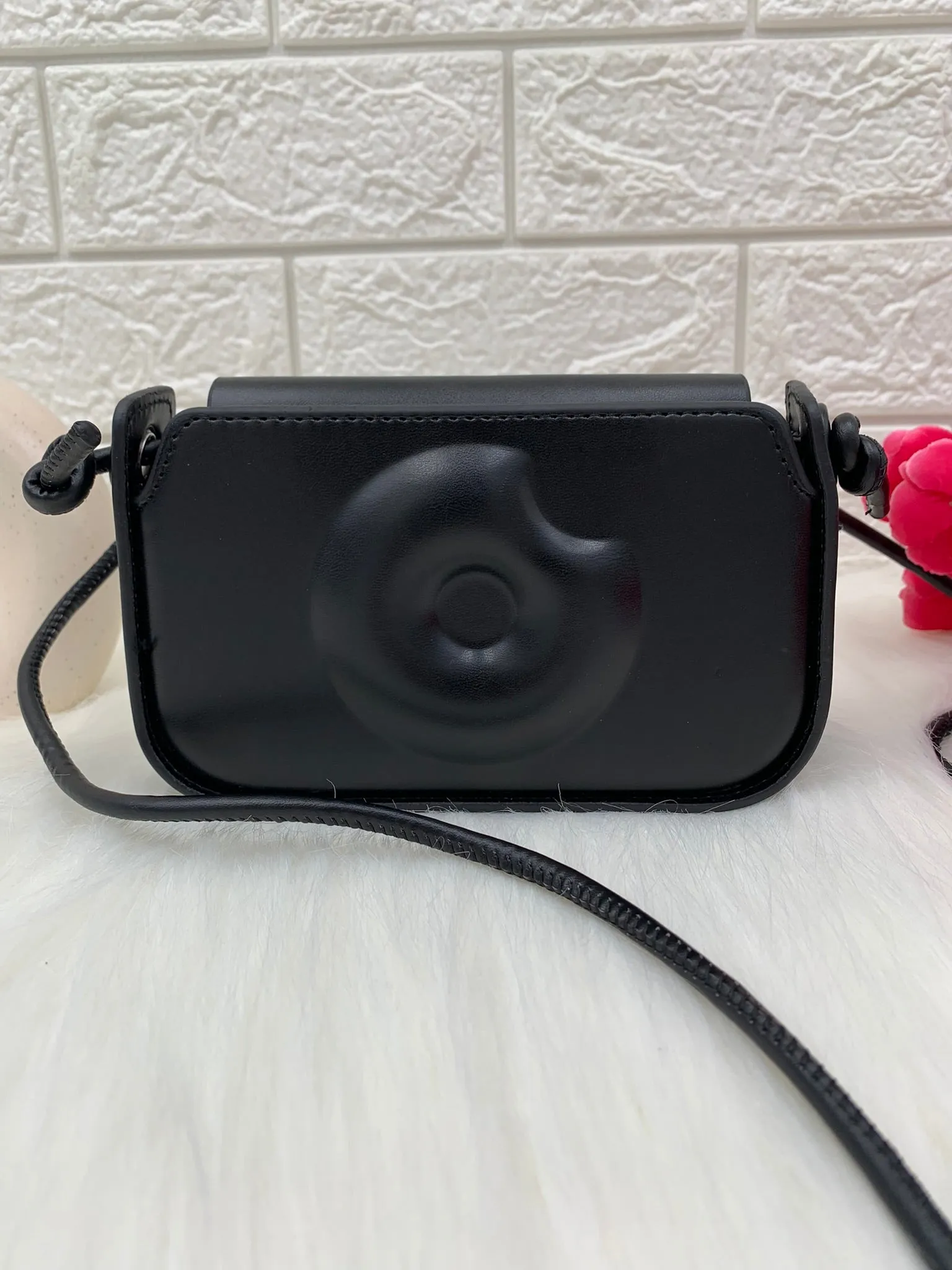 Black Textured PU Small Structured Sling Bag