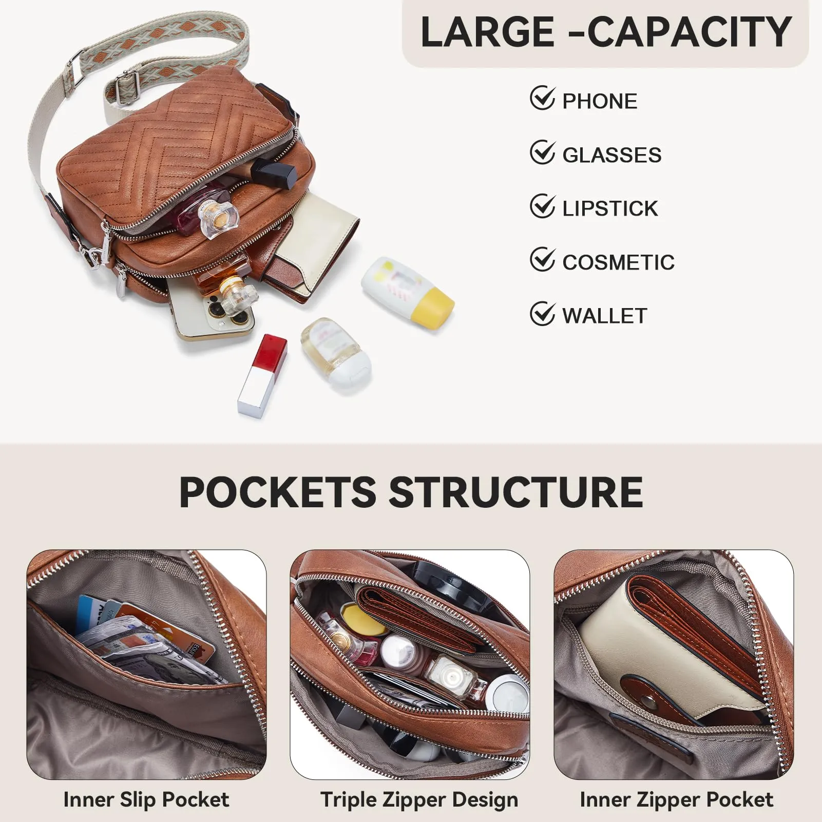BOSTANTEN Quilted Crossbody Bags for Women Vegan Leather Purses Small Shoulder Handbags with Wide Strap