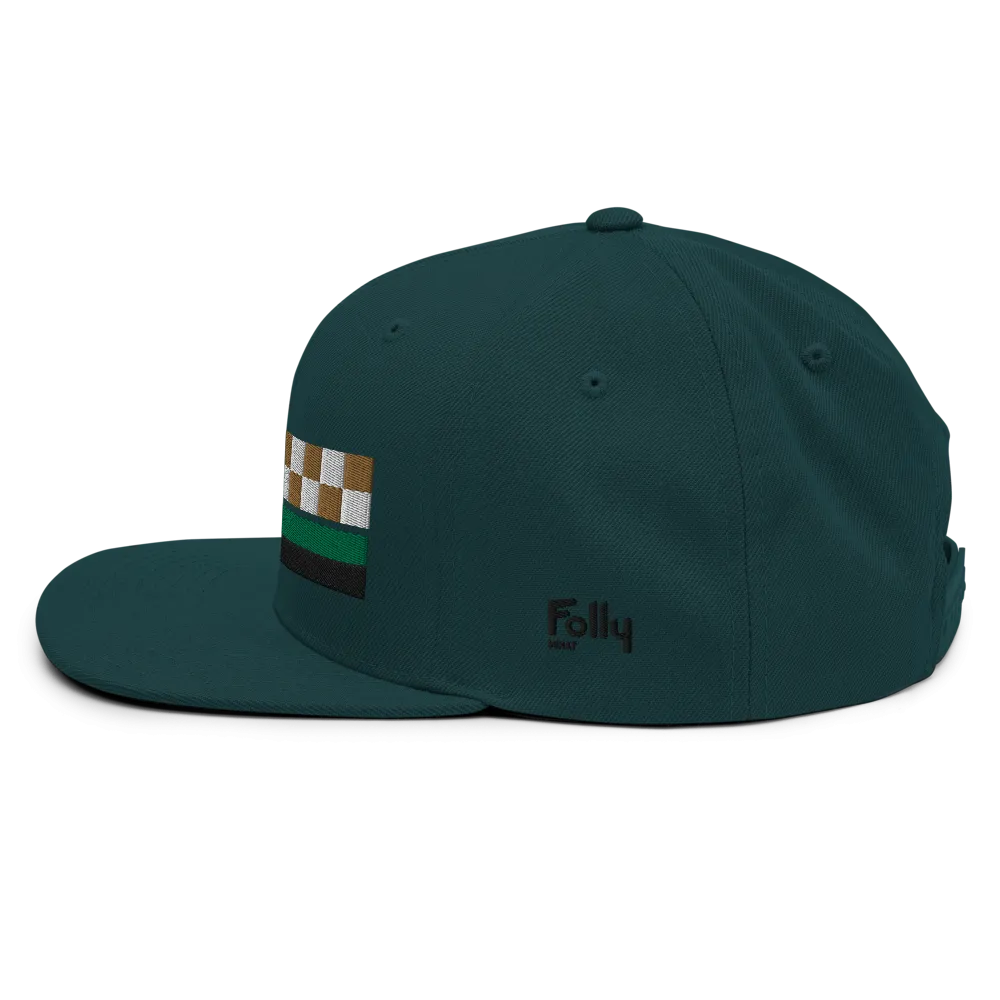 Checker Snapback Hat: Dk Green