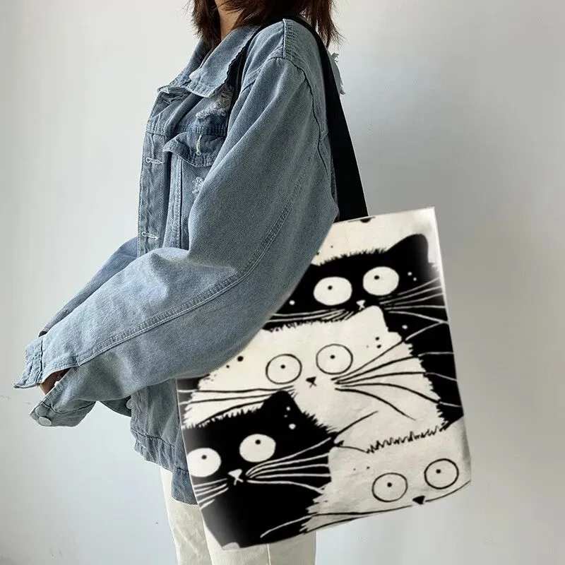 Cute Aesthetic Reusable Tote Bag with Inner Zipper for Women