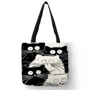 Cute Aesthetic Reusable Tote Bag with Inner Zipper for Women