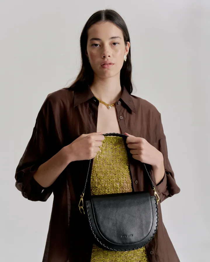 Daphne Tooled Shoulder Bag Black