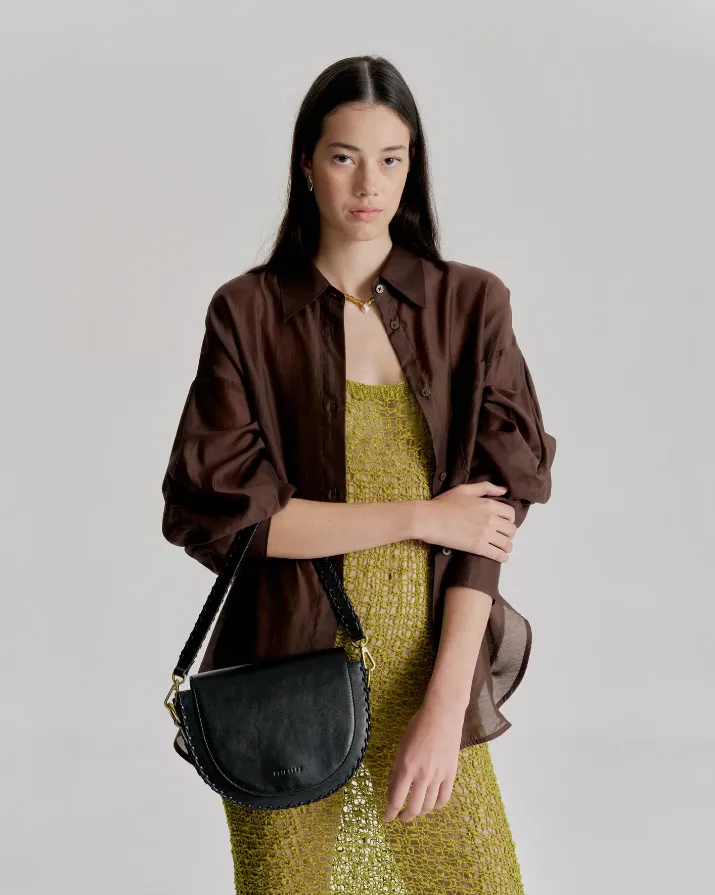 Daphne Tooled Shoulder Bag Black