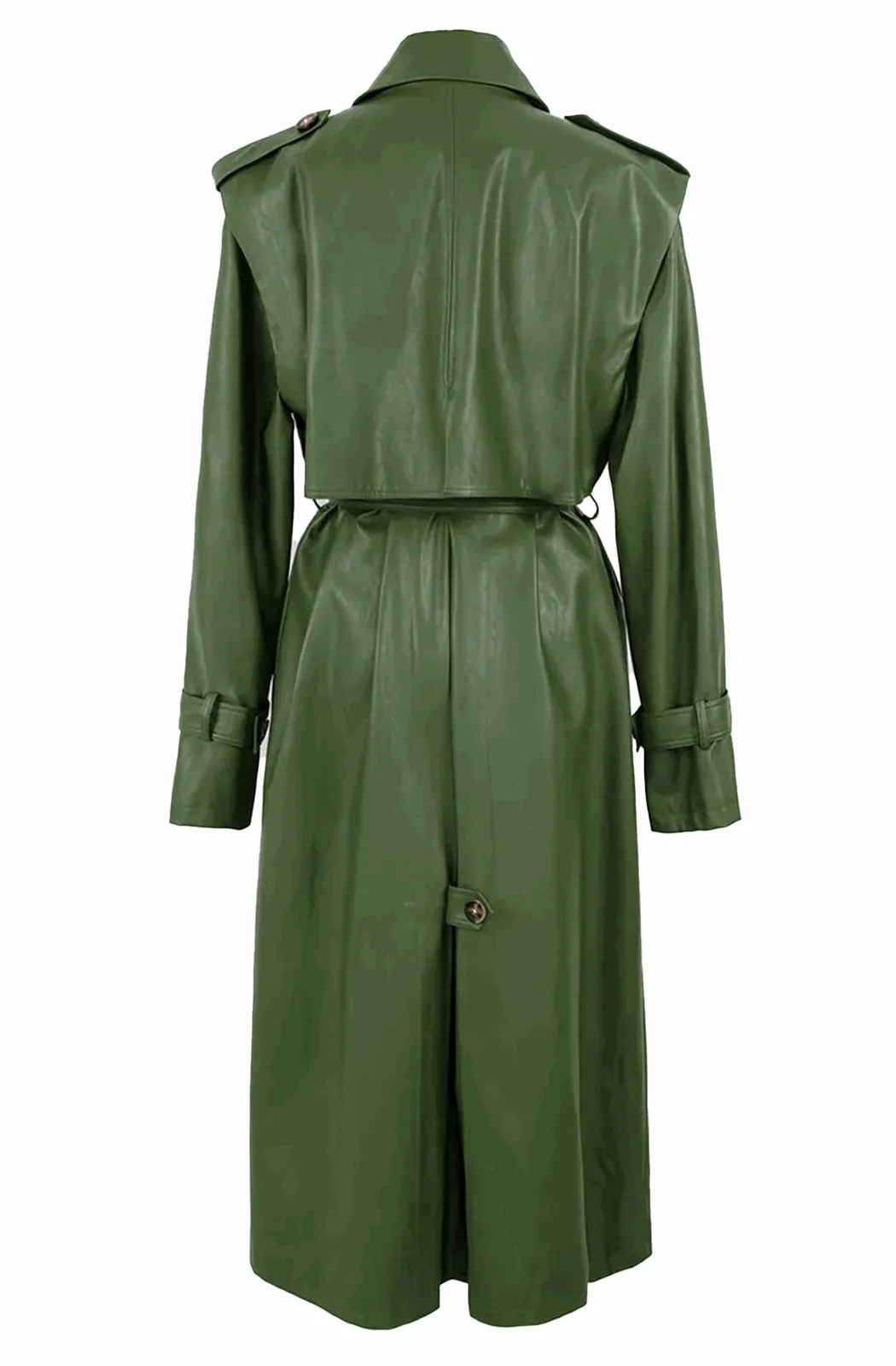 Green leather trench coat