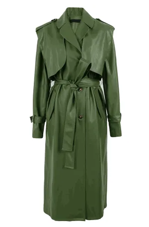 Green leather trench coat