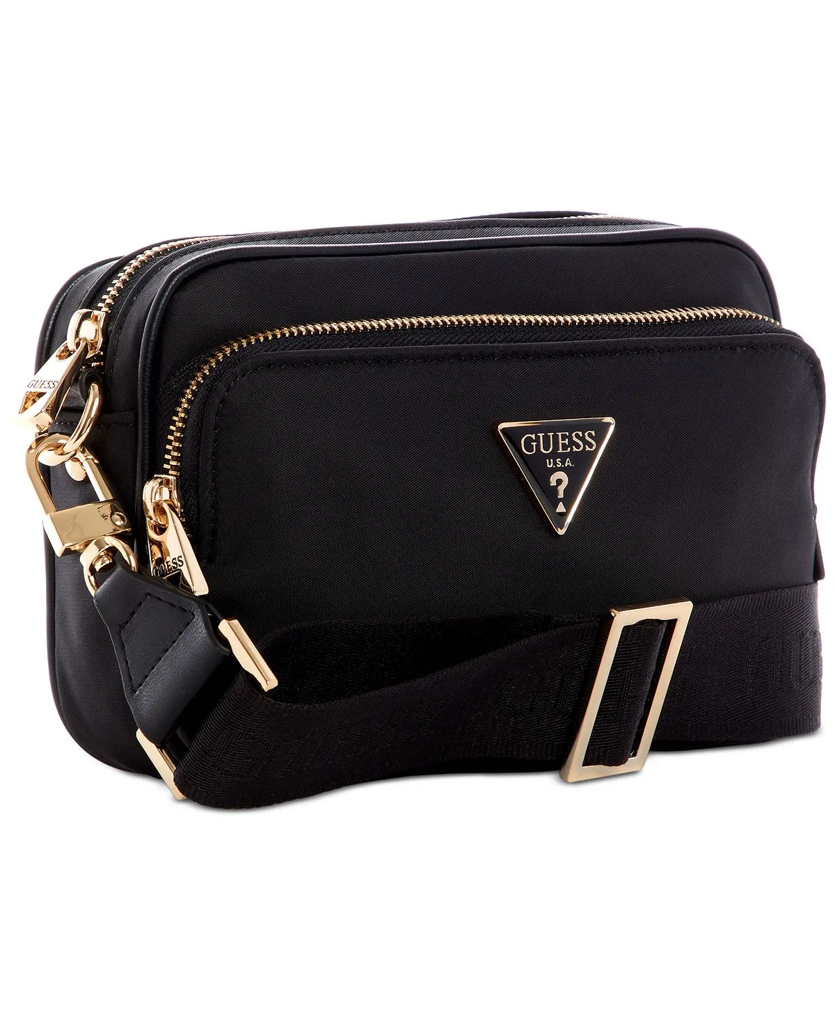 GUESS Little Bay Nylon Crossbody Bag with Double Compartment Camera black