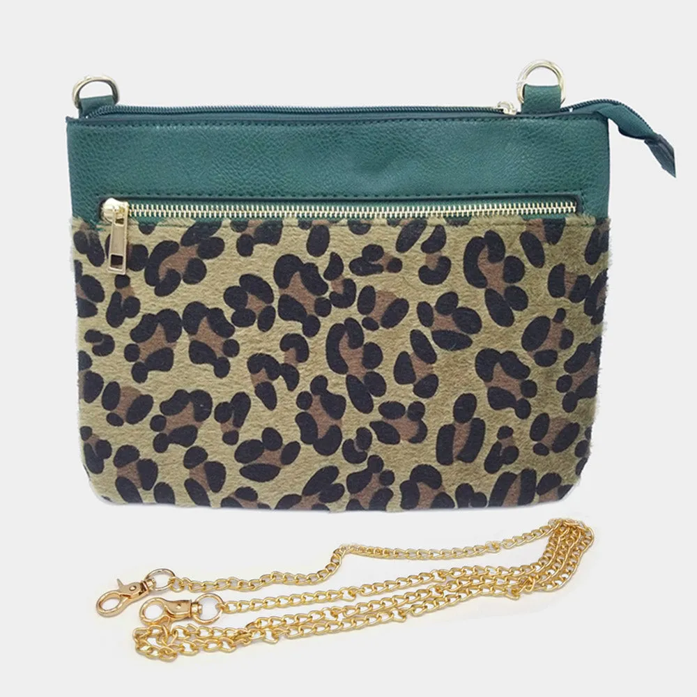 iLLASPARKZ Leopard Patterned Accented Faux Leather Crossbody Bag