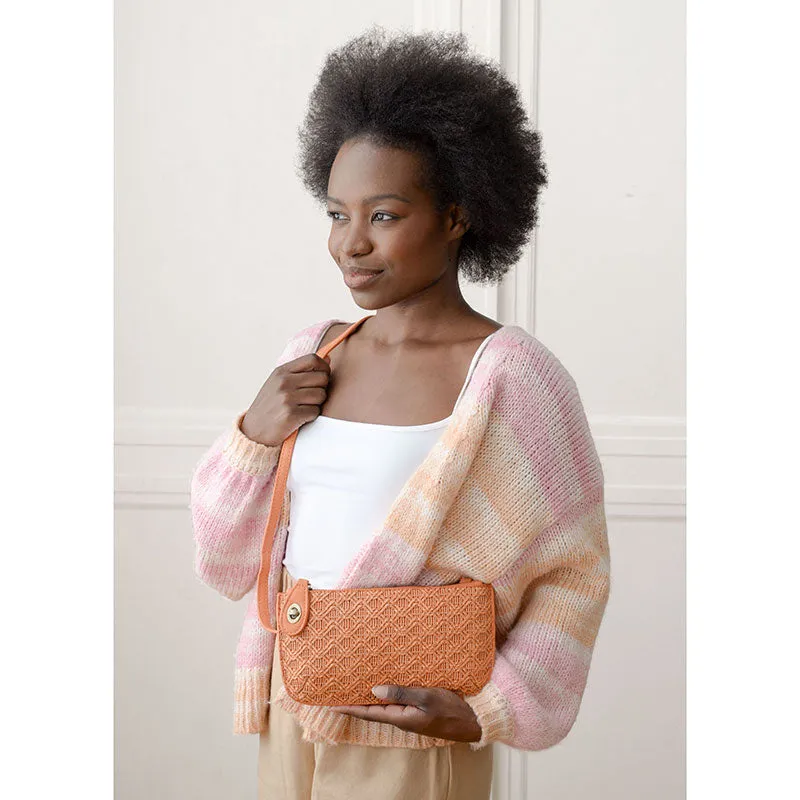 Lattice Woven Mini Crossbody Wristlet Clutch