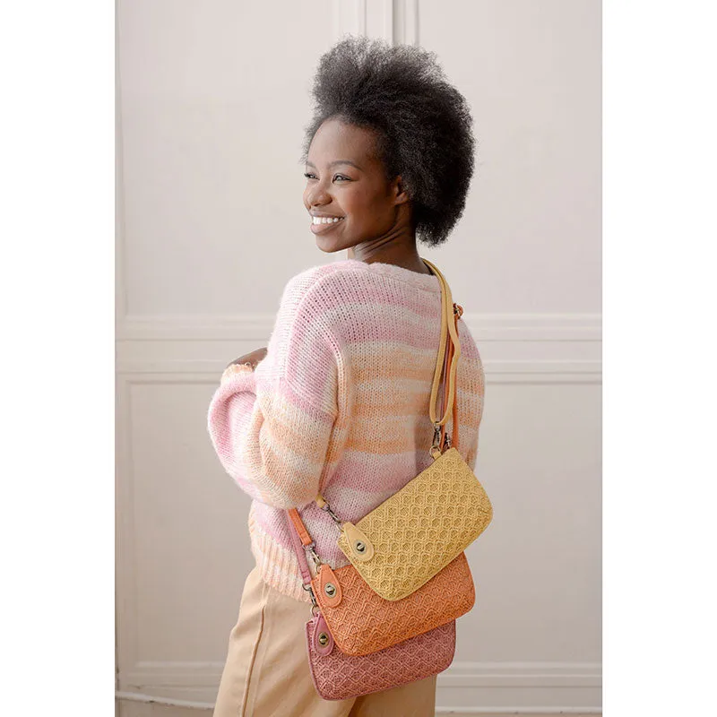 Lattice Woven Mini Crossbody Wristlet Clutch