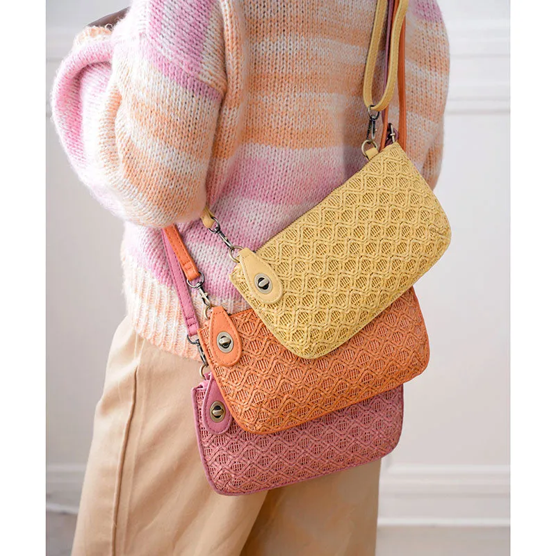 Lattice Woven Mini Crossbody Wristlet Clutch