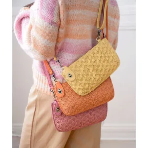 Lattice Woven Mini Crossbody Wristlet Clutch