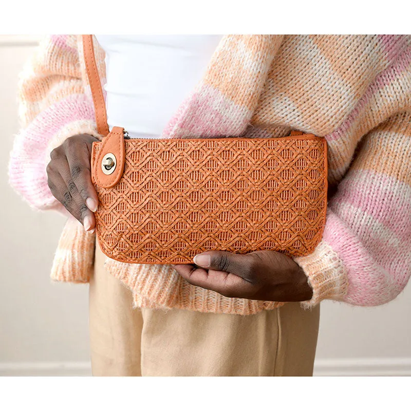 Lattice Woven Mini Crossbody Wristlet Clutch