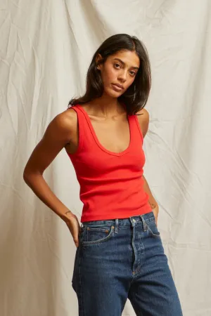 Maria Structured Rib V-Tank In Poppy Red
