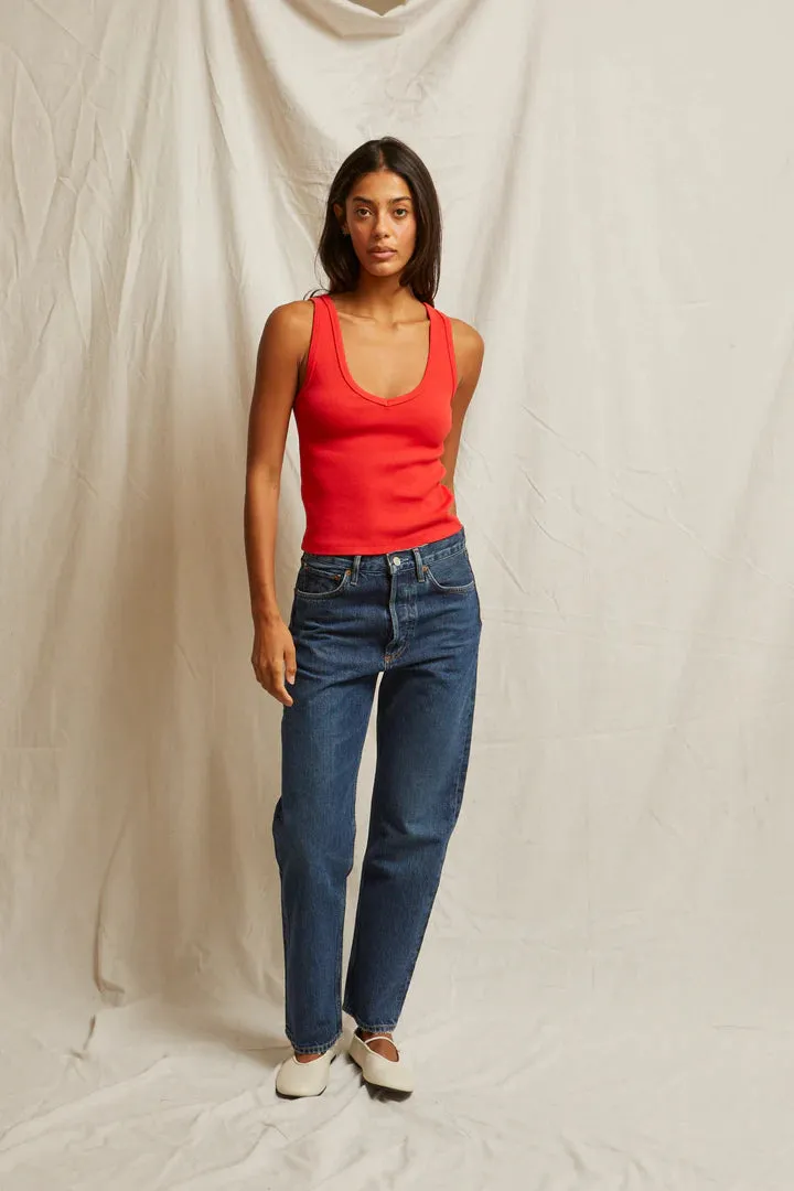 Maria Structured Rib V-Tank In Poppy Red