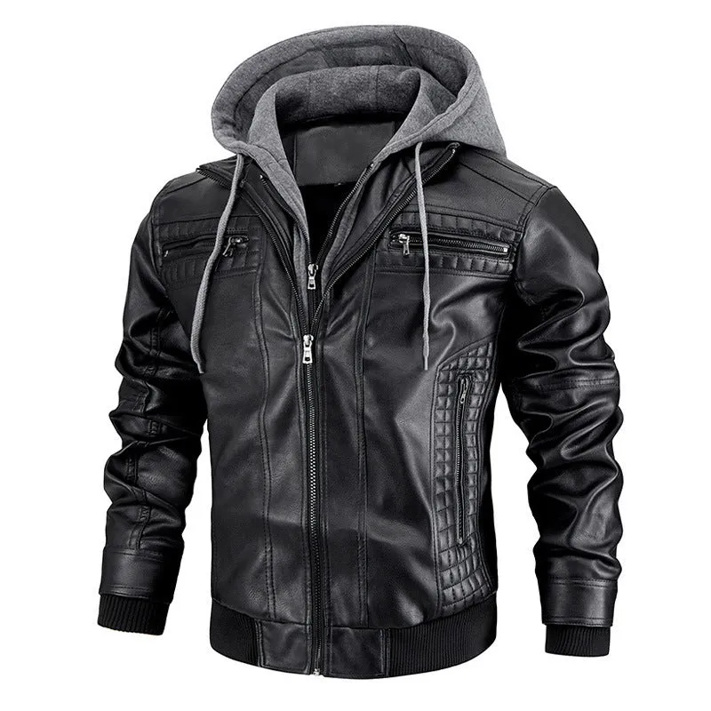 Men's Leather Motorcycle Jacket With Zipper Pockets