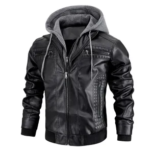 Men's Leather Motorcycle Jacket With Zipper Pockets
