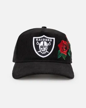 New Era Las Vegas Raiders 'Corduroy Roses' Golfer Pre-Curved Snapback Black Corduroy/White