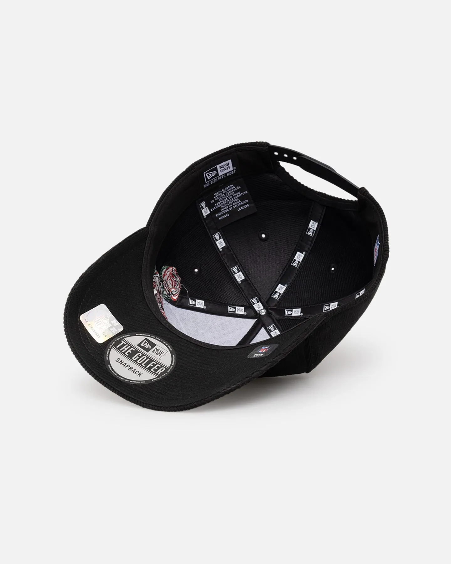 New Era Las Vegas Raiders 'Corduroy Roses' Golfer Pre-Curved Snapback Black Corduroy/White
