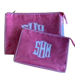 Pink Travel Bag with Embroidered Monogram