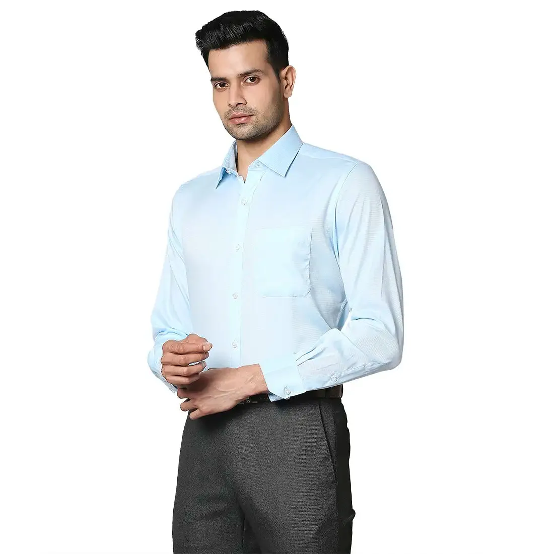 Raymond Men Blue Structured Contemporary Fit Cotton Formal Shirt