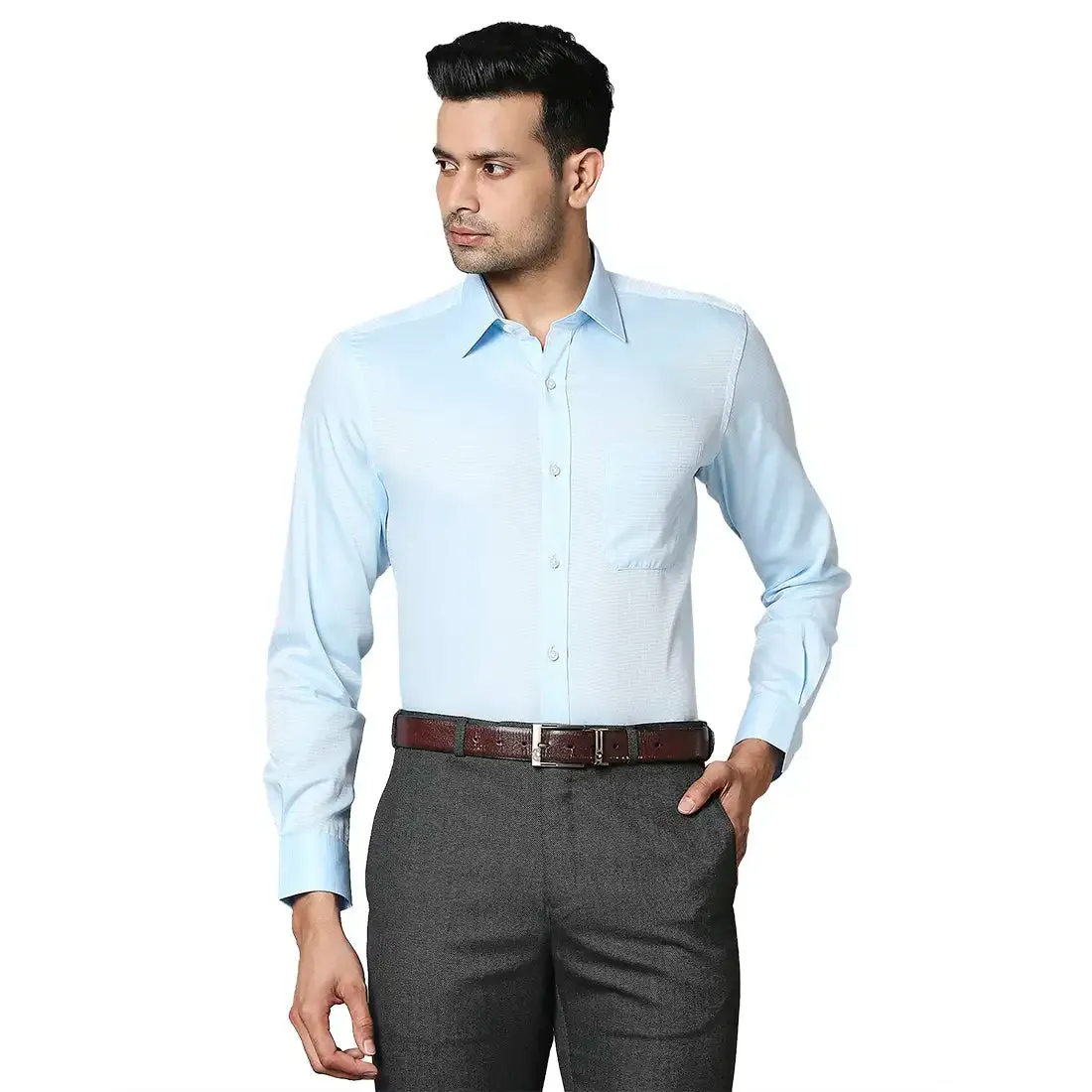Raymond Men Blue Structured Contemporary Fit Cotton Formal Shirt