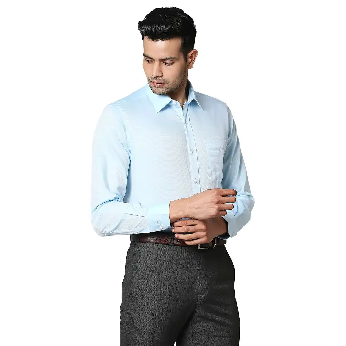Raymond Men Blue Structured Contemporary Fit Cotton Formal Shirt