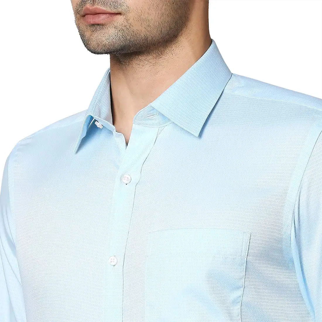 Raymond Men Blue Structured Contemporary Fit Cotton Formal Shirt