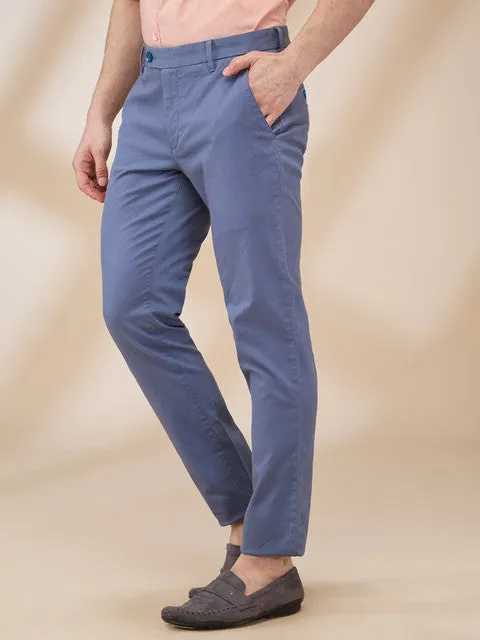 Raymond Men Blue Structured Slim Fit Cotton Blend Trouser