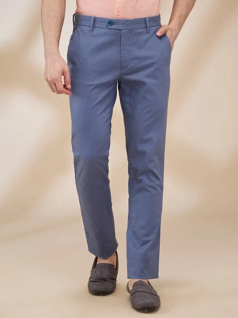 Raymond Men Blue Structured Slim Fit Cotton Blend Trouser
