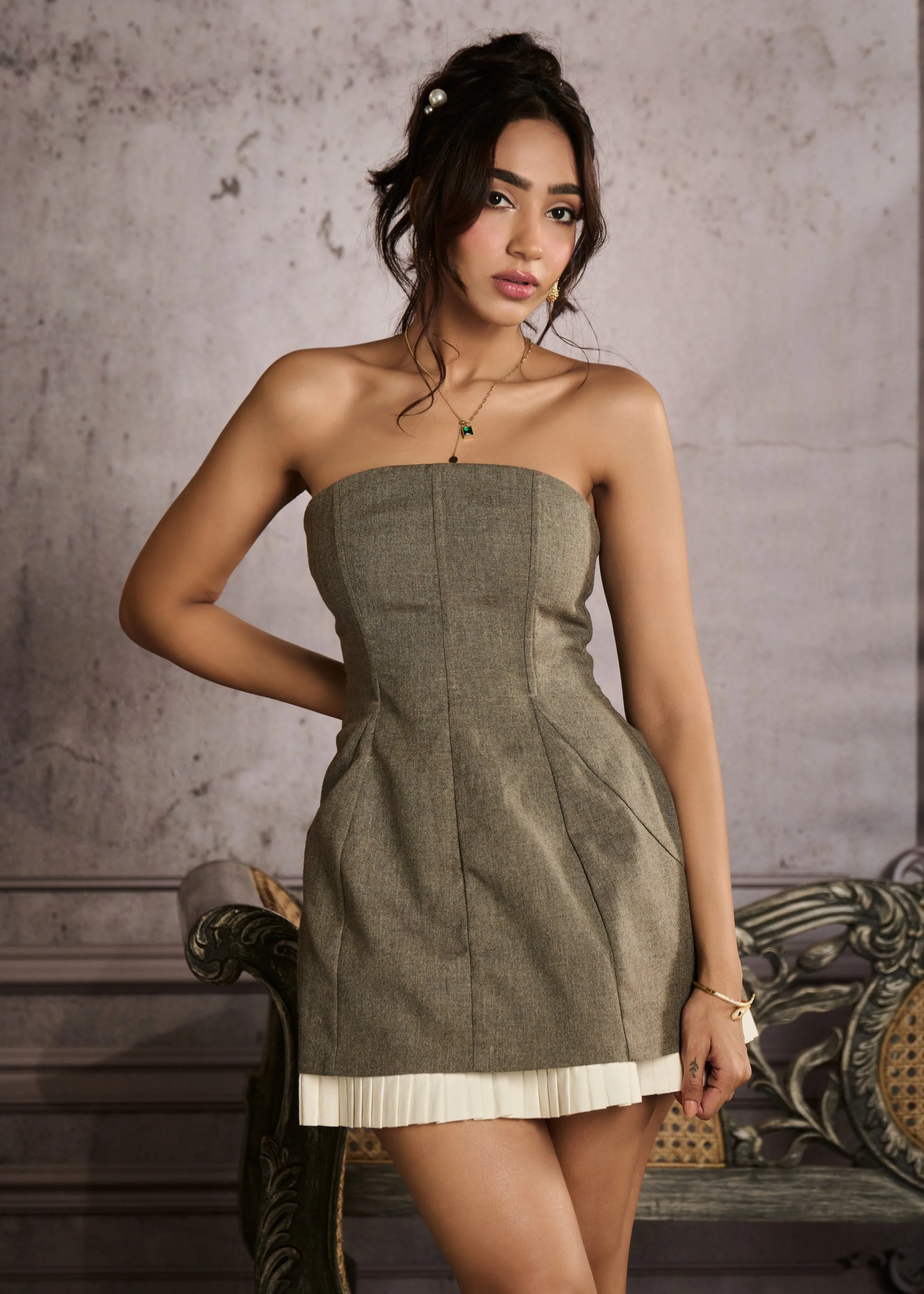 Roma Brown Corset Structured Mini Dress CL