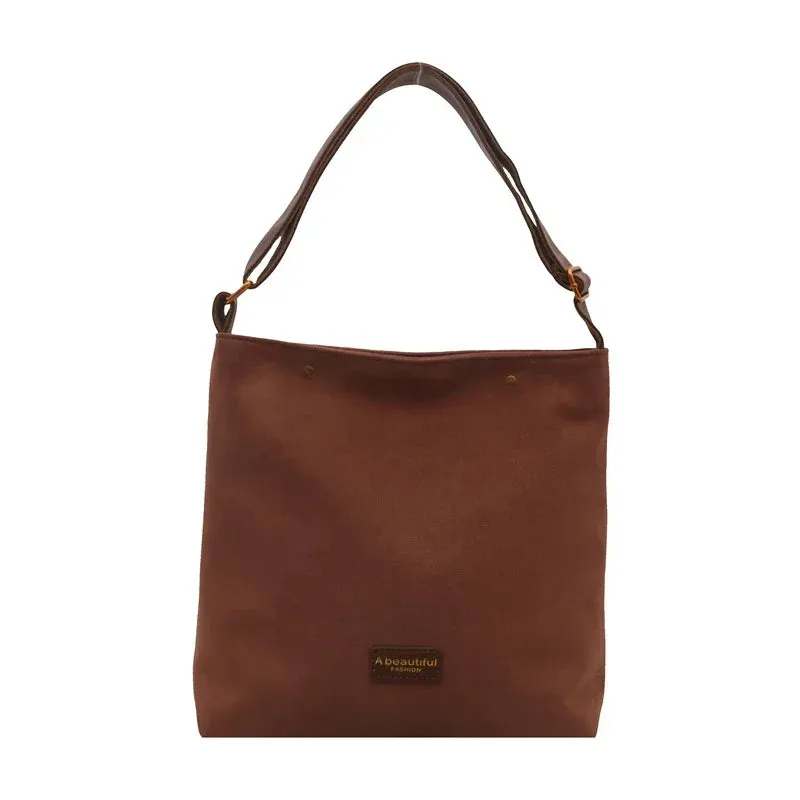 Sohiwoo Faux Suede Solid Zipper Large Capacity Casual Tote Bags High Quality Versatile Bags for Women Simple Commuting Women's Handbags
