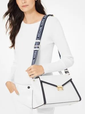 Whitney Large Logo Tape Pebbled Leather Satchel