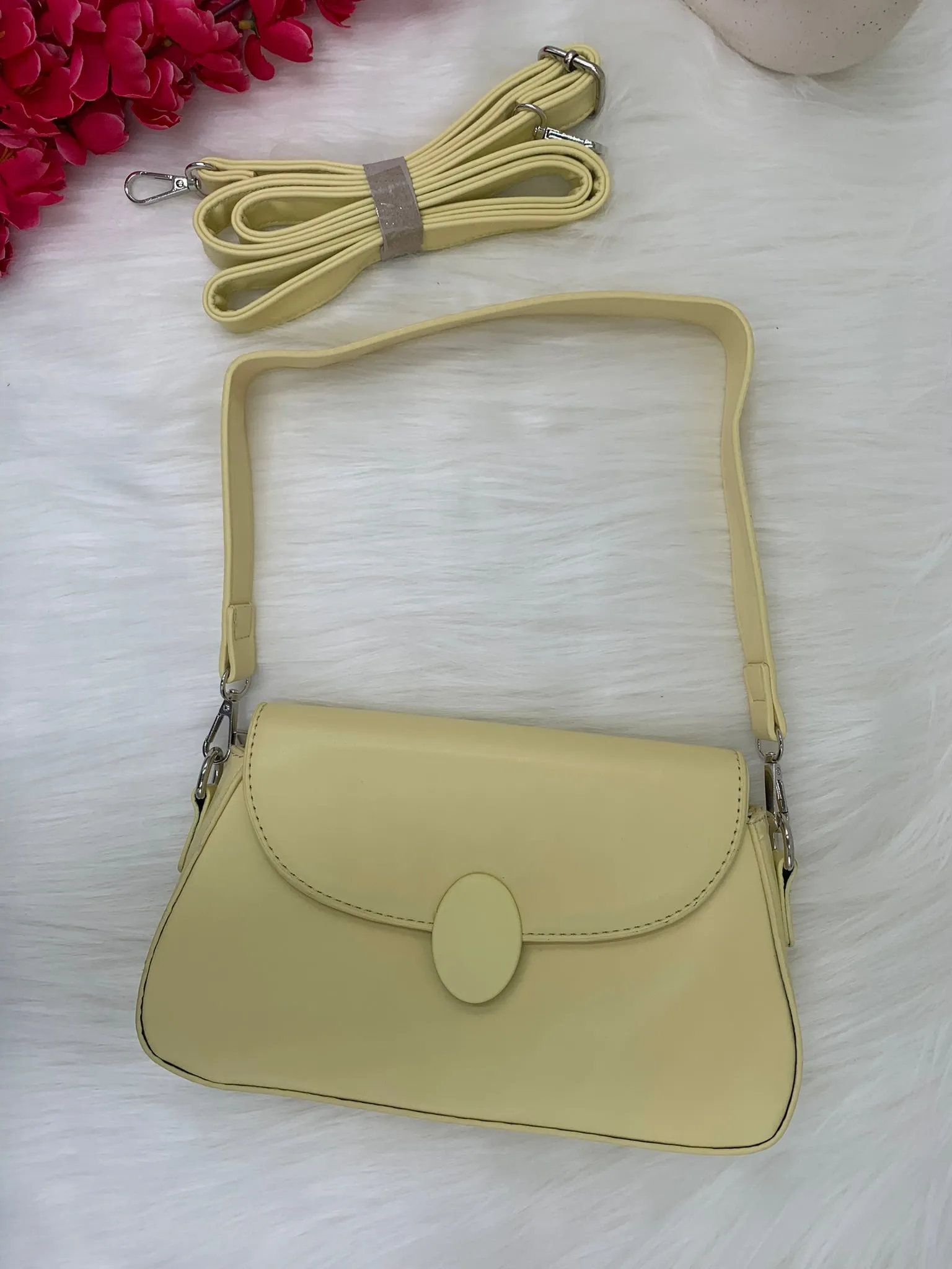 Women Lime Solid Metal Lock Sling Bag